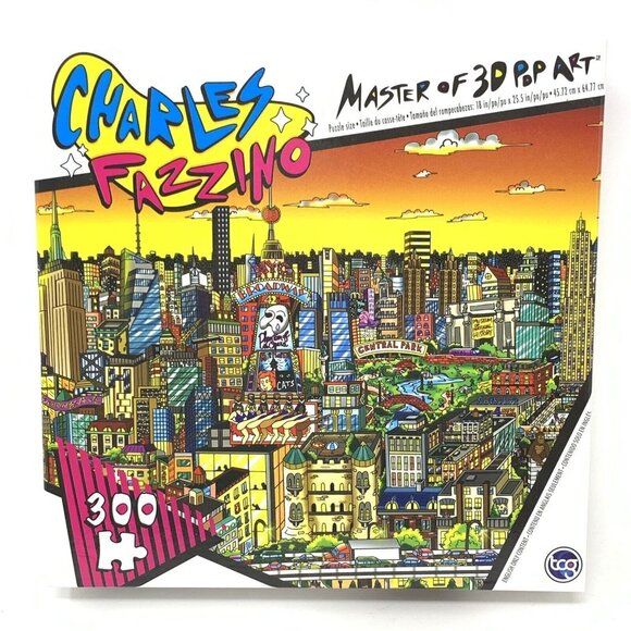 Charles Fazzino 300 Pc Jigsaw Puzzle As Dusk Falls Over NYC 18 x 25.5 Inch - Picture 1 of 5